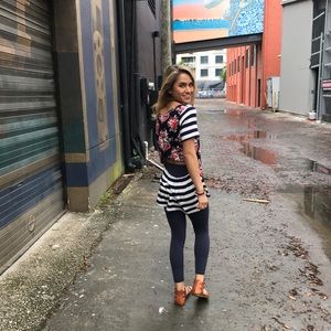 Floral & Striped Open Back Top